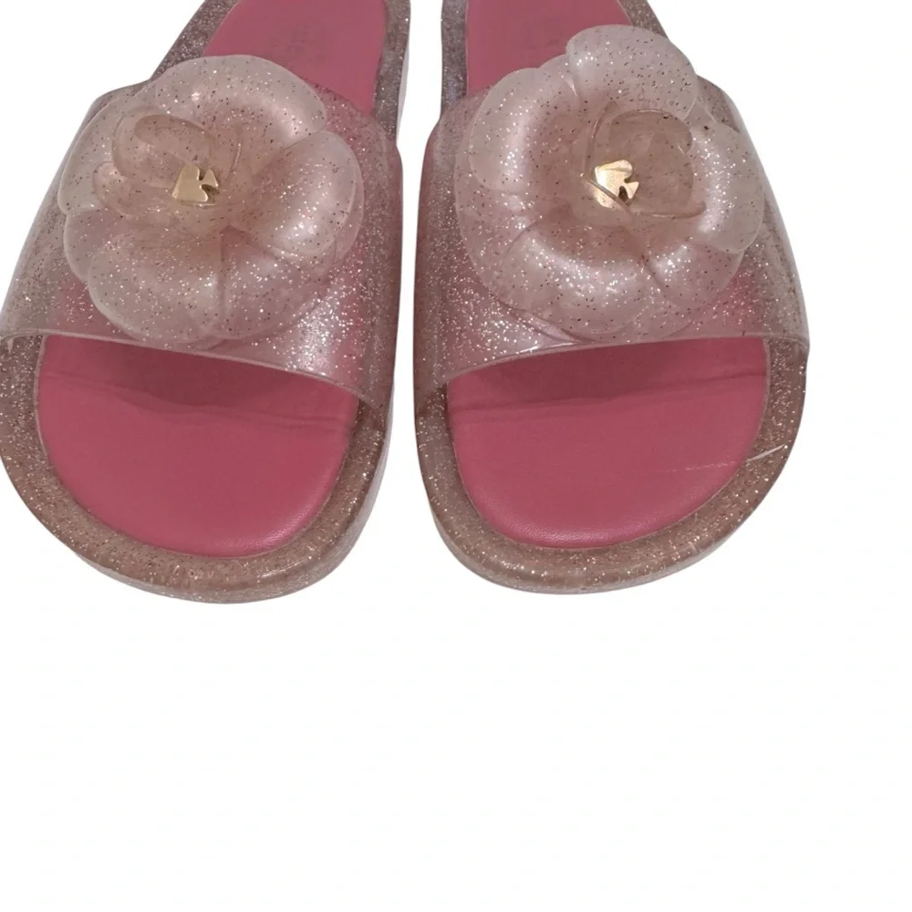 Kate Spade New York Splash Glitter Jelly Slides, Pink Sparkly Flower‎ Sandals, 7